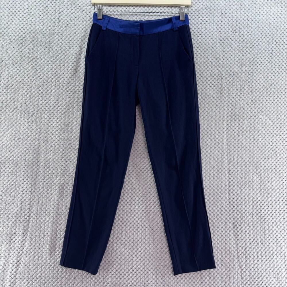 Maje Pants Womens EU34 Blue Slim Straight Mid Rise Pintuck Career Workwear